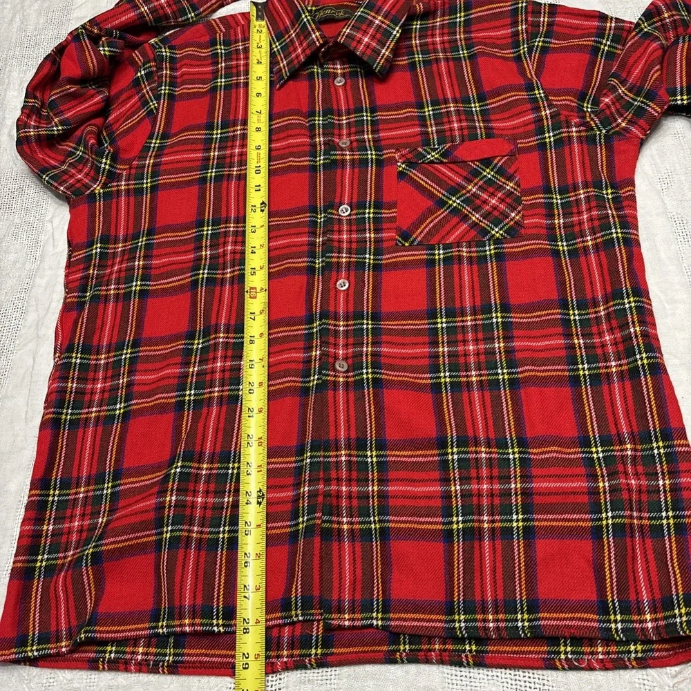 Vtg Sz L Henryk Shirt Mens Large Red Blue Plaid Button Up Wool Blend Made UK 90s